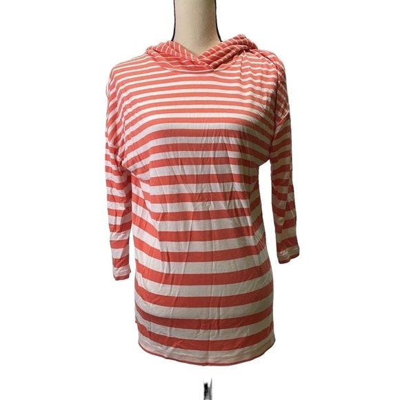 Lands’ End Striped Hooded Long Sleeve Shirt Sz Medium (10-12) - Picture 1 of 9